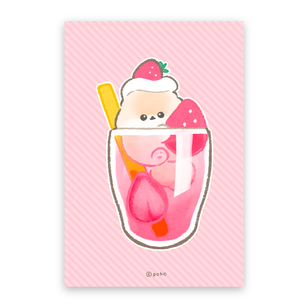 【ポストカード】イチゴフロートとポメラニアンのぽぽち