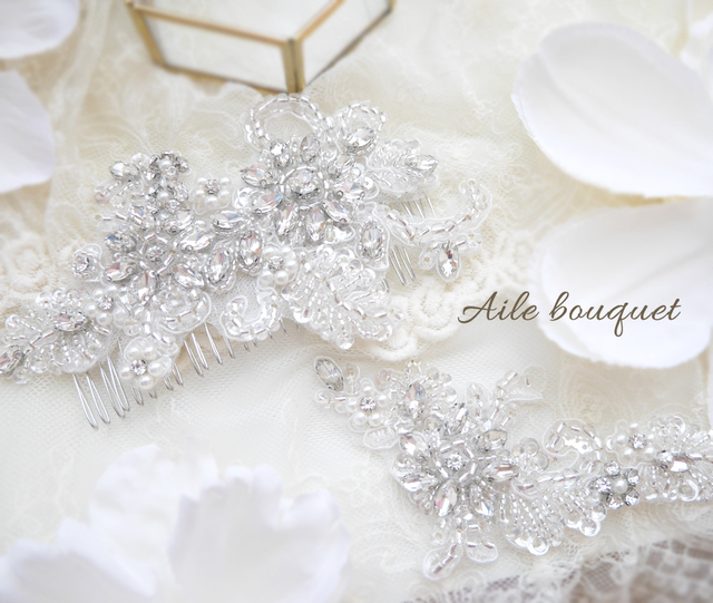 ゼクシィ展示中 レースボンネ ヘッドドレス ビーズ刺繍 コーム ヘッドピース ヘッドドレス ウェディング 結婚式 ヘアアクセサリー コーム Aile Bouquet