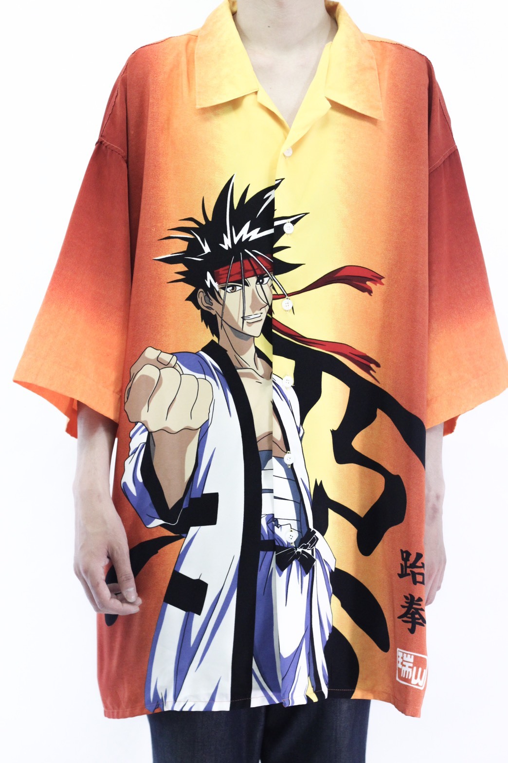 90 S るろうに剣心 相楽左之助 Print Open Collar Shirt Volar 90 S るろうに剣心 相楽左之助 Print Open Collar Shirt Volar