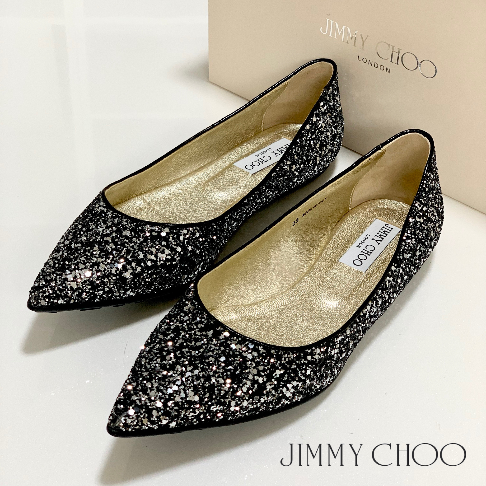 1660 美品 ジミーチュウ スグリッター フラットシューズ Mycloset 1660 美品 ジミーチュウ スグリッター フラットシューズ Mycloset