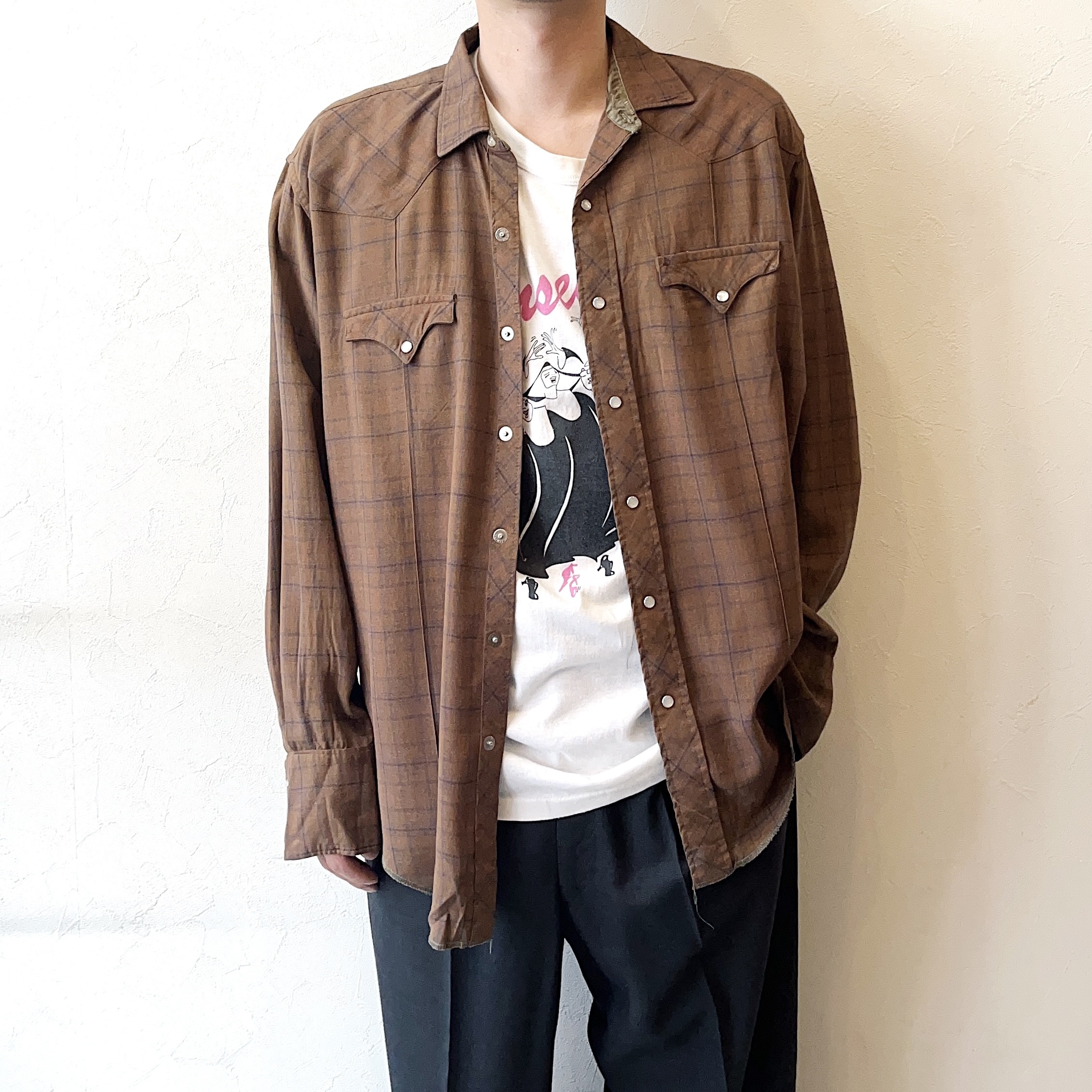 Vintage 60's Rayon Check Western Shirt の画像 3