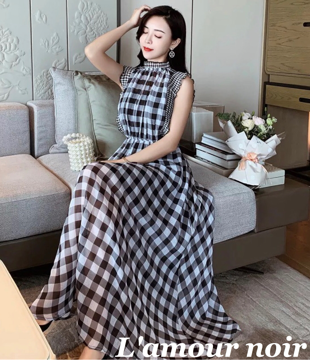 ブロックチェックワンピース L Amour Noir ブロックチェックワンピース L Amour Noir