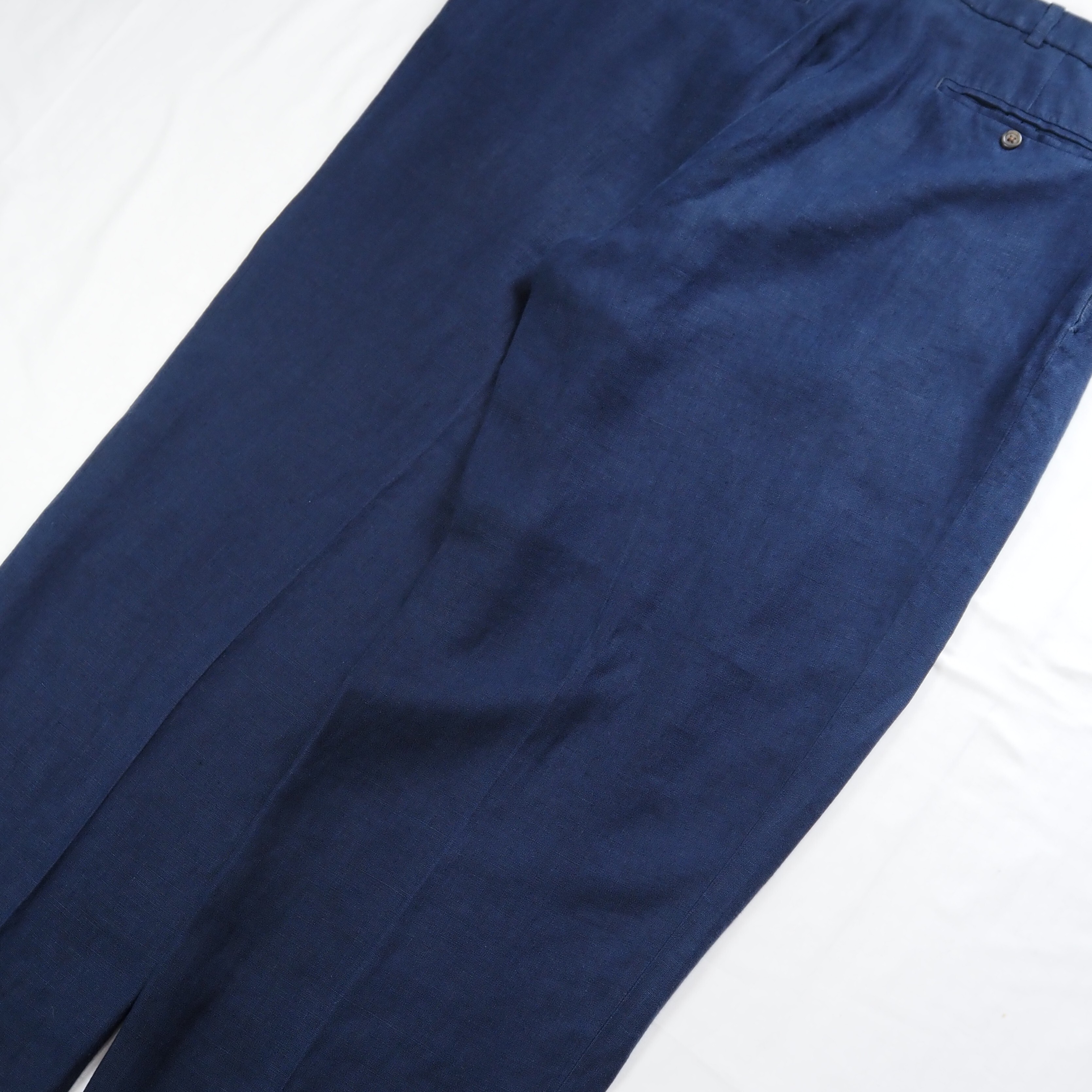 90's Ralph Lauren 100%リネンパンツ ネイビー 38×30 の画像 15