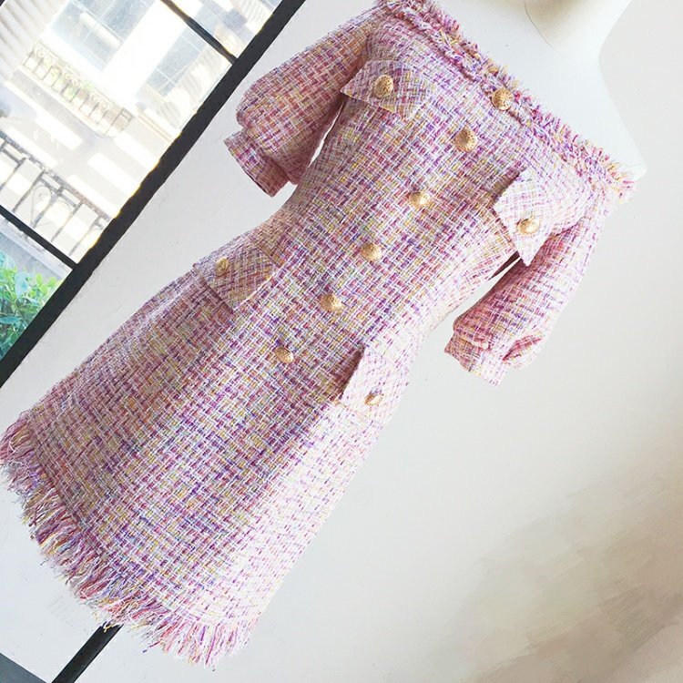 予約 パリスピンクツイードワンピース Mapretty