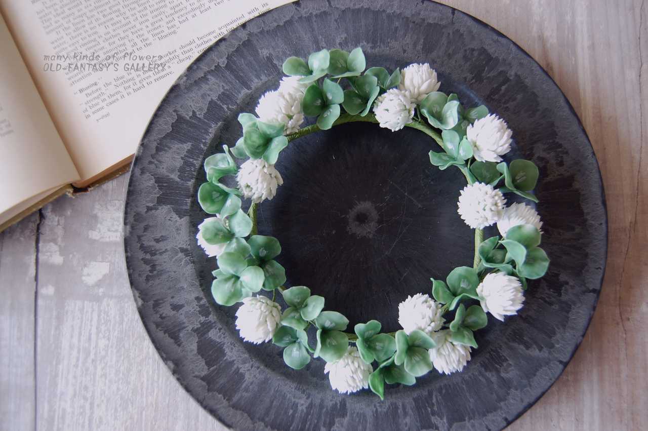 幸せの四つ葉 シロツメクサのリース 直径約17センチ S472 Oldfantasy