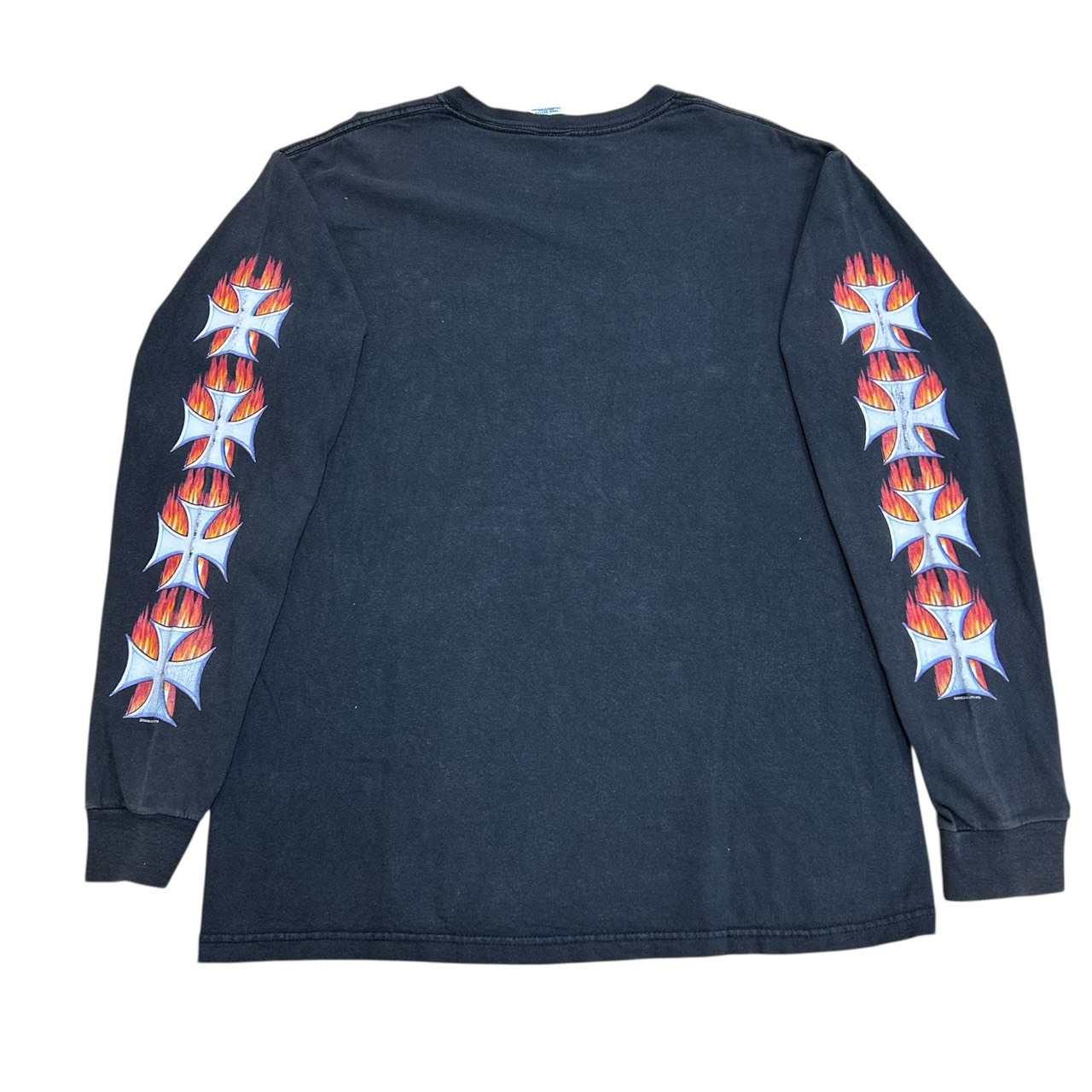 West Coast Choppers Flame Cross Long Sleeve T-Shirt Black DELTA Body M の画像 2