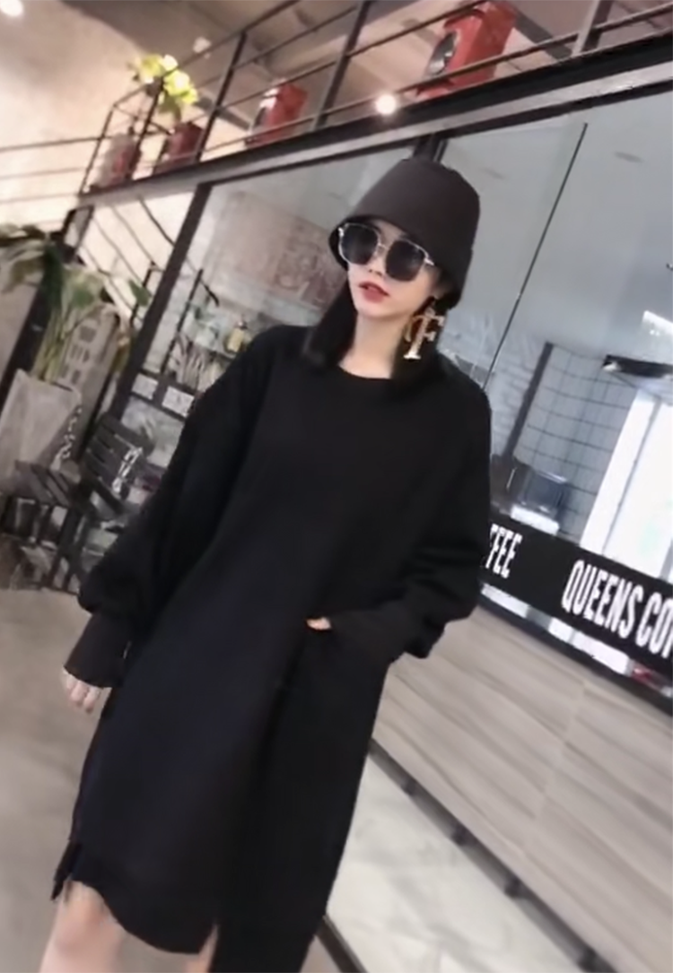 ワンピース Tシャツワンピース 春ワンピース マタニティ スリット ひざ丈 ブラック 無地 長袖 秋 冬 大きいサイズ 10代 代 30代 40代 50代 Ptngt0575 Shop Suba