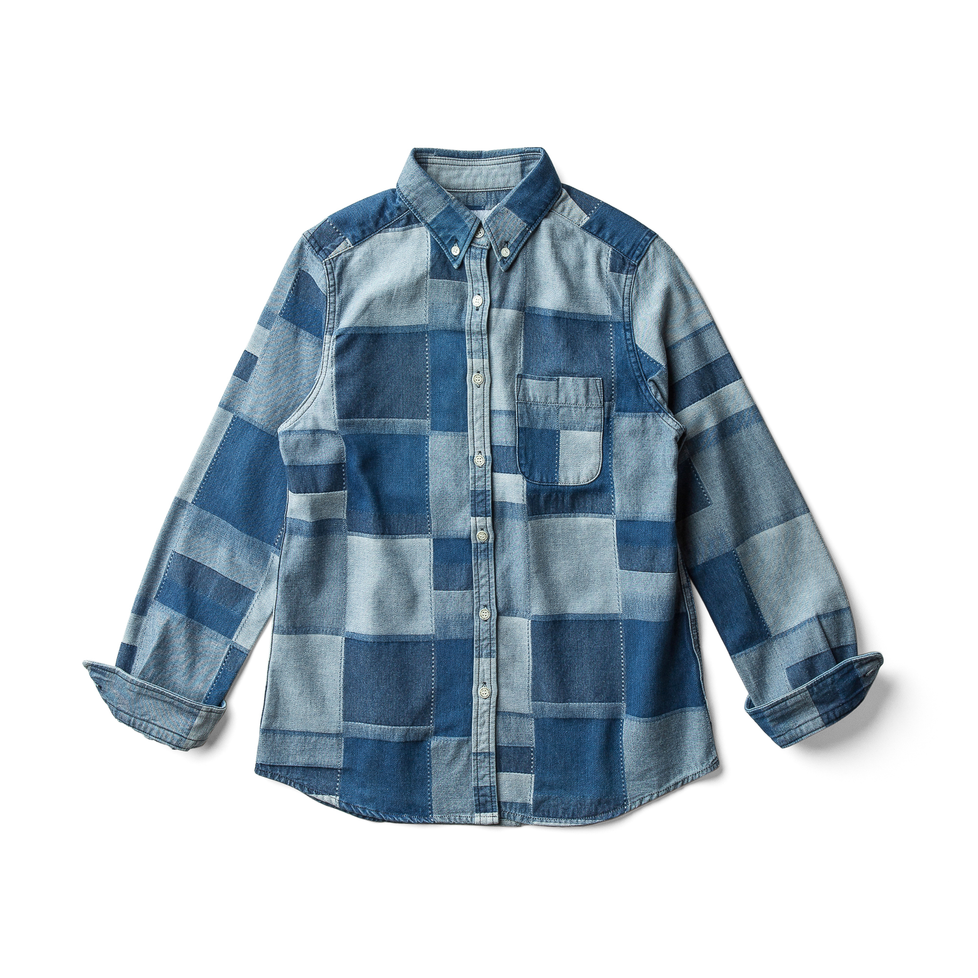 パッチワーク風シャツ M コバルト Edge Of Line Online Store パッチワーク風シャツ M コバルト Edge Of Line Online Store