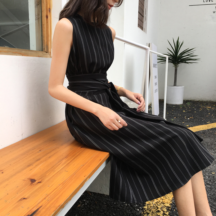 春新作 ワンピース 春ワンピース 膝丈ワンピース ワンピース膝丈 ひざしたワンピース 膝下ワンピース タイトワンピース膝丈ノースリーブ ワンピースレディースきれいめ膝丈 ワンピースドレス ストライプ 黒 通勤 オフィス S M L 春夏 Viento