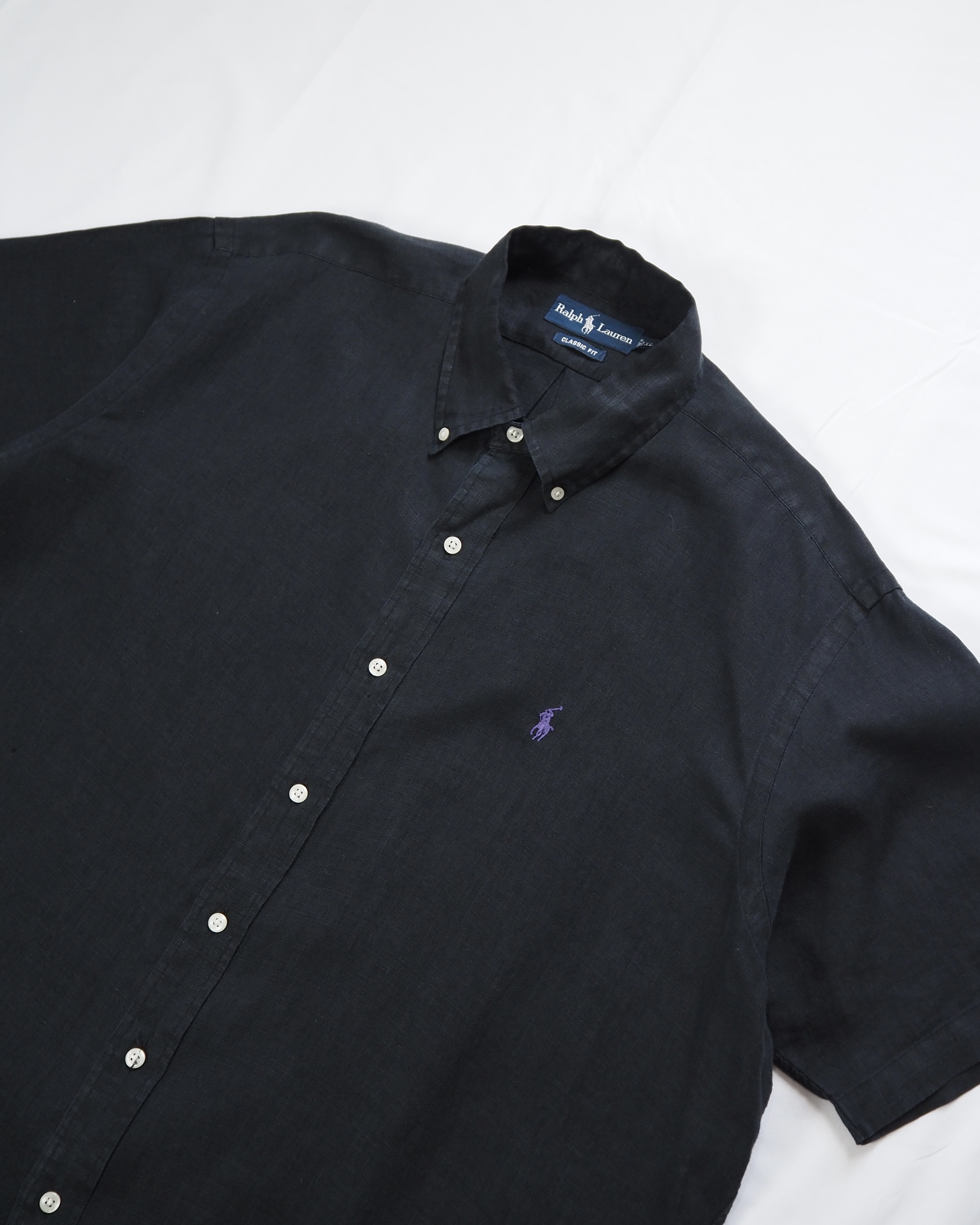 90’s Ralph Lauren リネンシャツ XL ブラック の画像 2