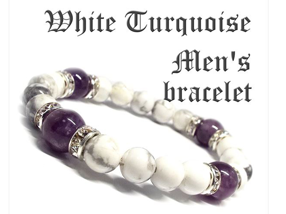 天然石 ホワイトターコイズ アメジスト メンズブレスレット １７ｃｍ メンズ Honey Stock アクセサリー 雑貨 ファッション
