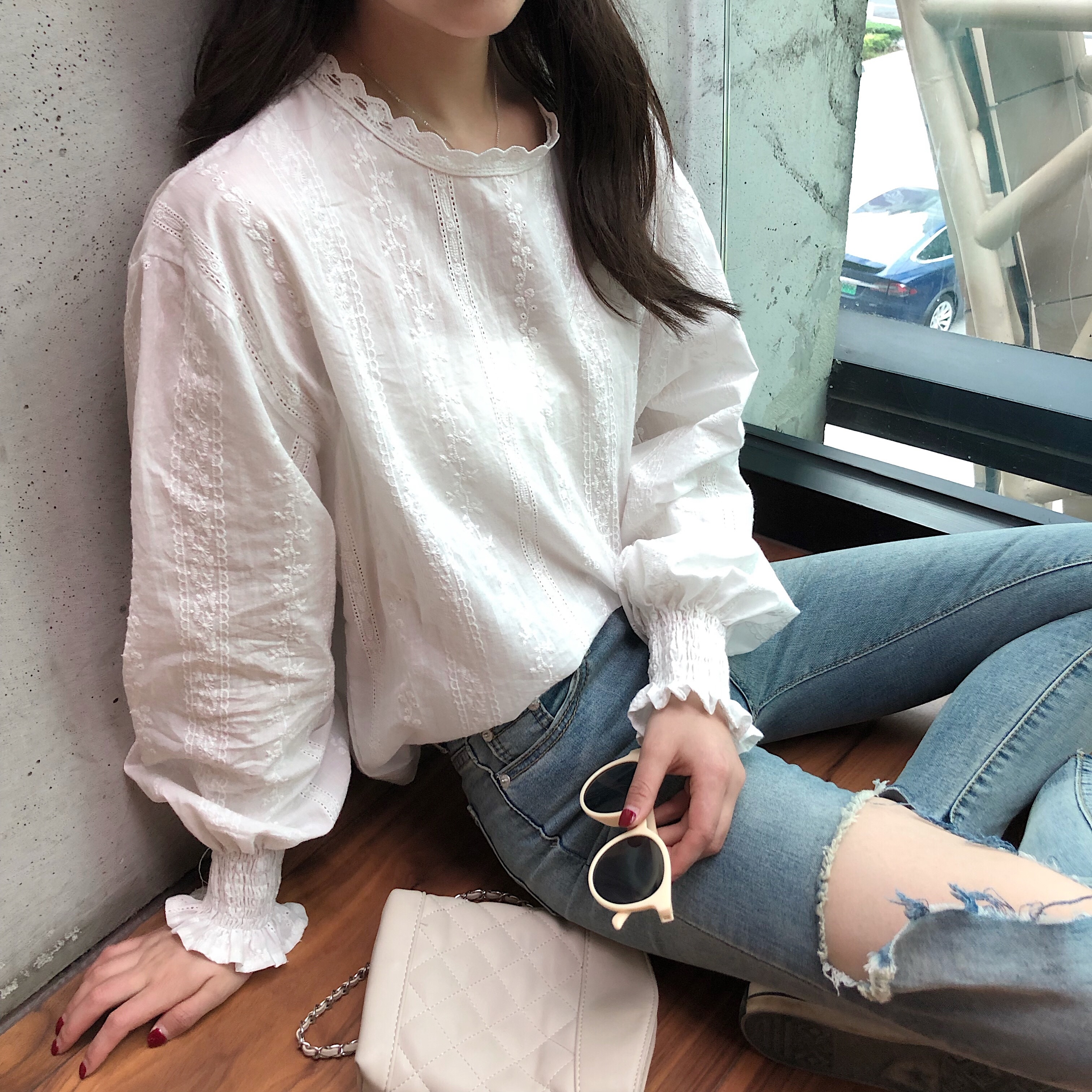 ランタン シャツトップス 長袖 花柄 レース 甘め 可愛い カジュアル レディース Sheratan アラサーol 通勤 女子会ファッション専門店 ランタン シャツトップス 長袖 花柄 レース 甘め 可愛い カジュアル レディース Sheratan アラサーol 通勤 女子会ファッション専門店