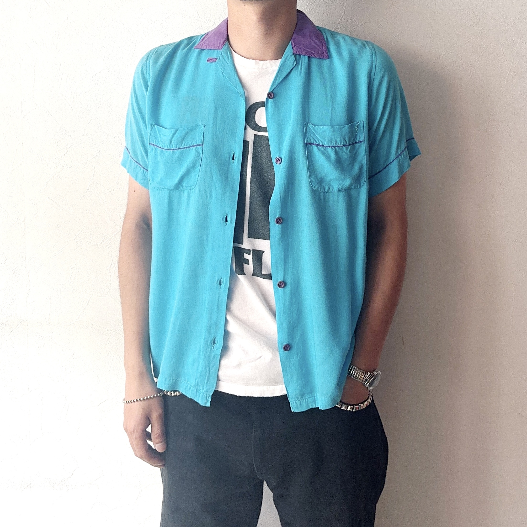 Vintage 80〜90's【TOMMY HILL】"Texas Rangers" Rayon Bowling Shirt の画像 3