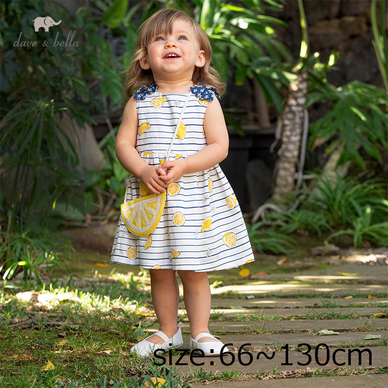 ベビー キッズ ワンピース Dave Bella 66 130cm ワンピース レモンモチーフ バッグ付き ストライプ ノースリーブ 女の子 夏 海外子供服専門通販サイト リーファ