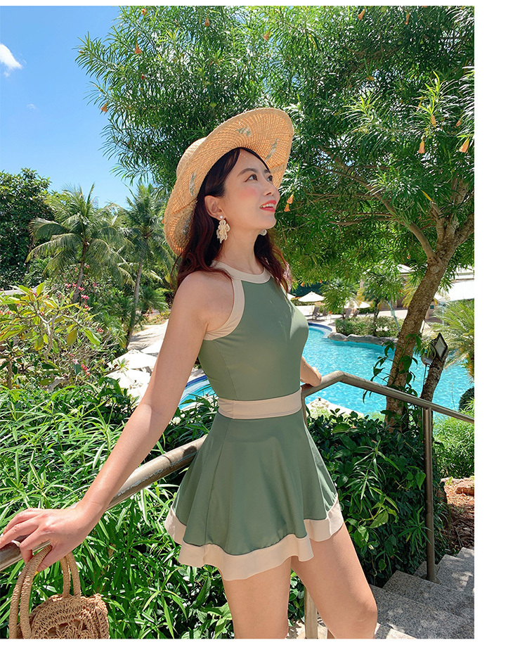 ワンピース水着 編み上げ レトロ 可愛い 個性的 新作水着 大人可愛い 大人っぽい グリーン セクシー Cgah Cherish Girl In Beach
