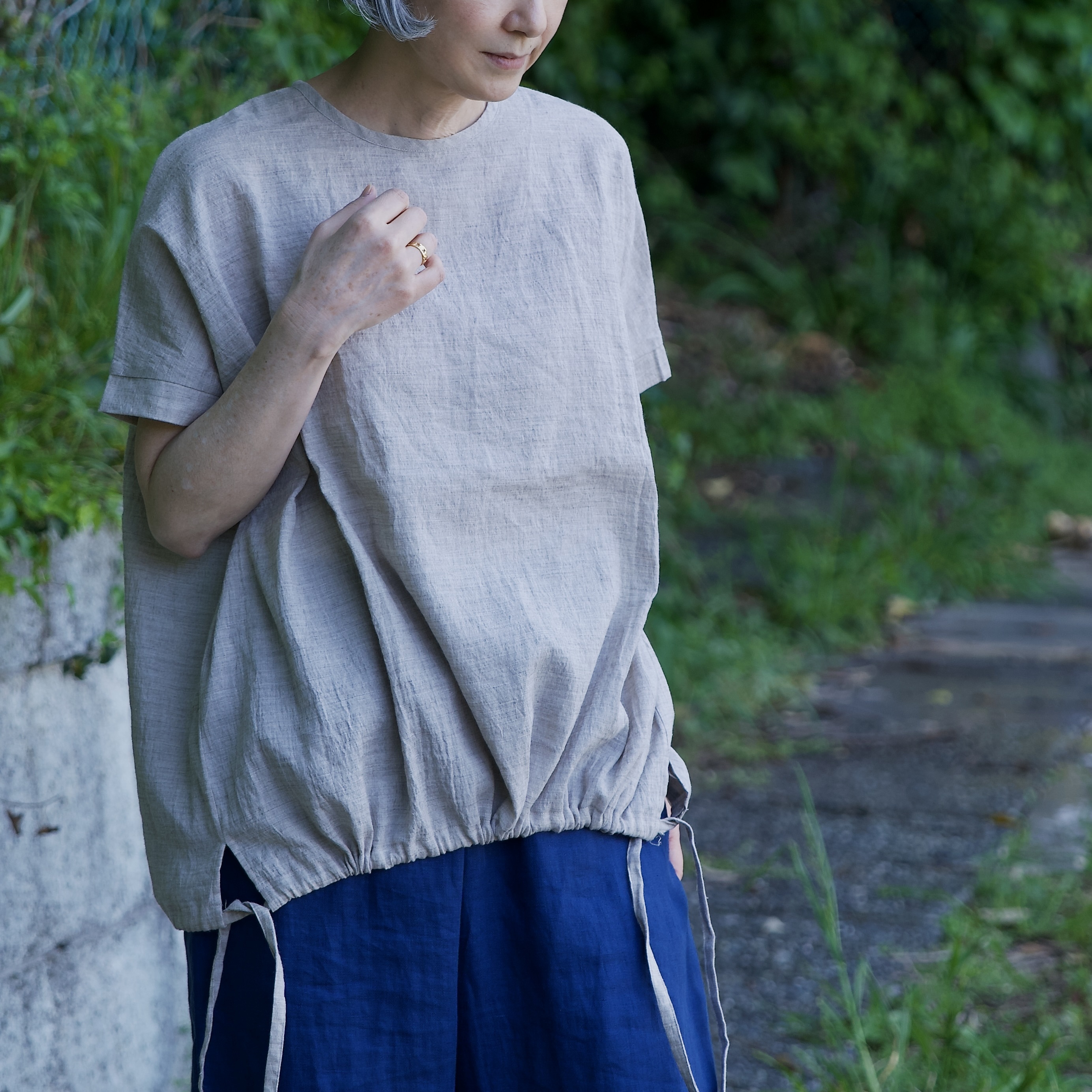 Ilma Blouse：イルマブラウス <kinari/gray>  　Linen × Cotton × Yak Wool