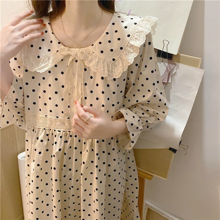 レトロガーリー ドットレースアップワンピース B0370 Retro N