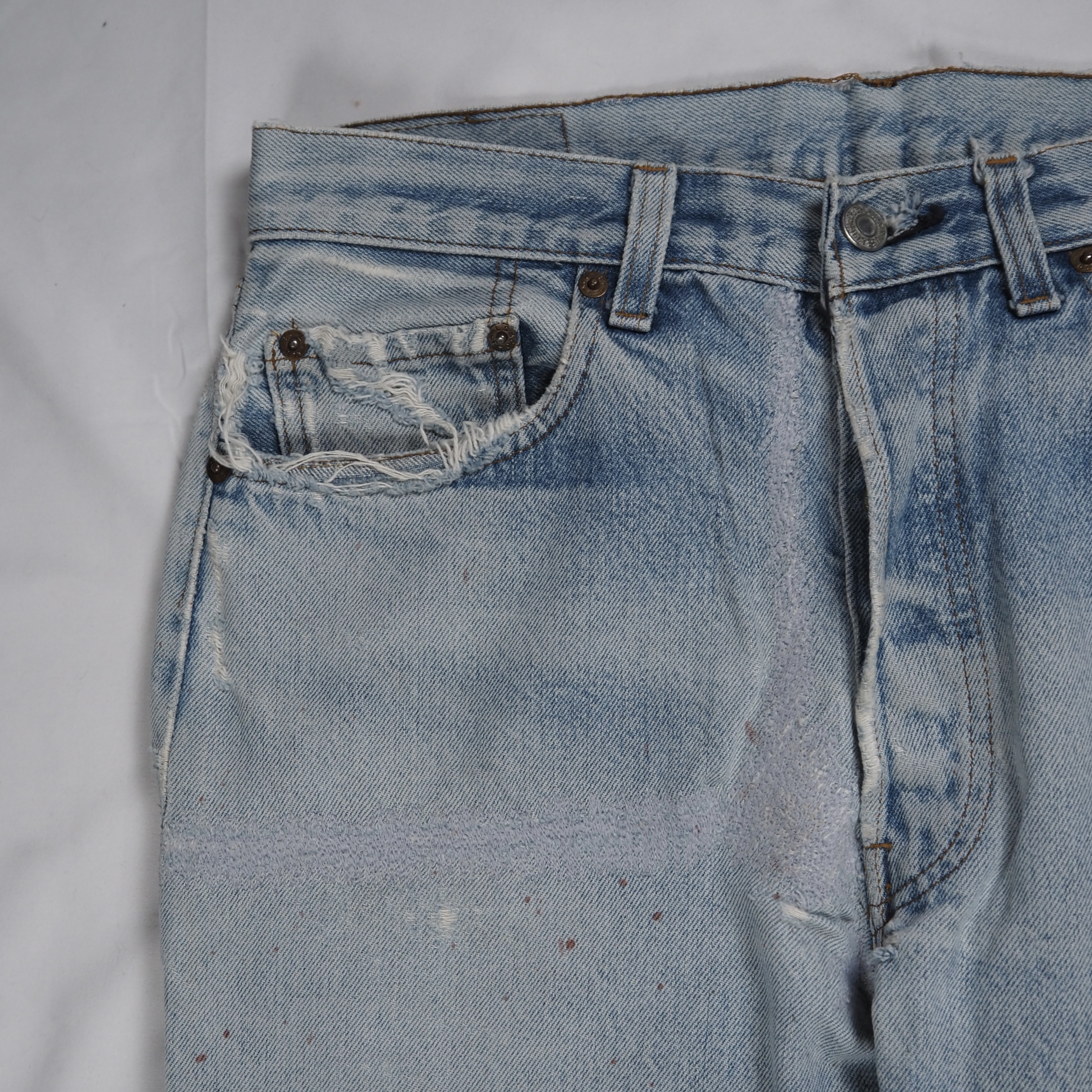 80’s Levi’s 501 赤耳 32×29程度 アイスブルー リペア の画像 3