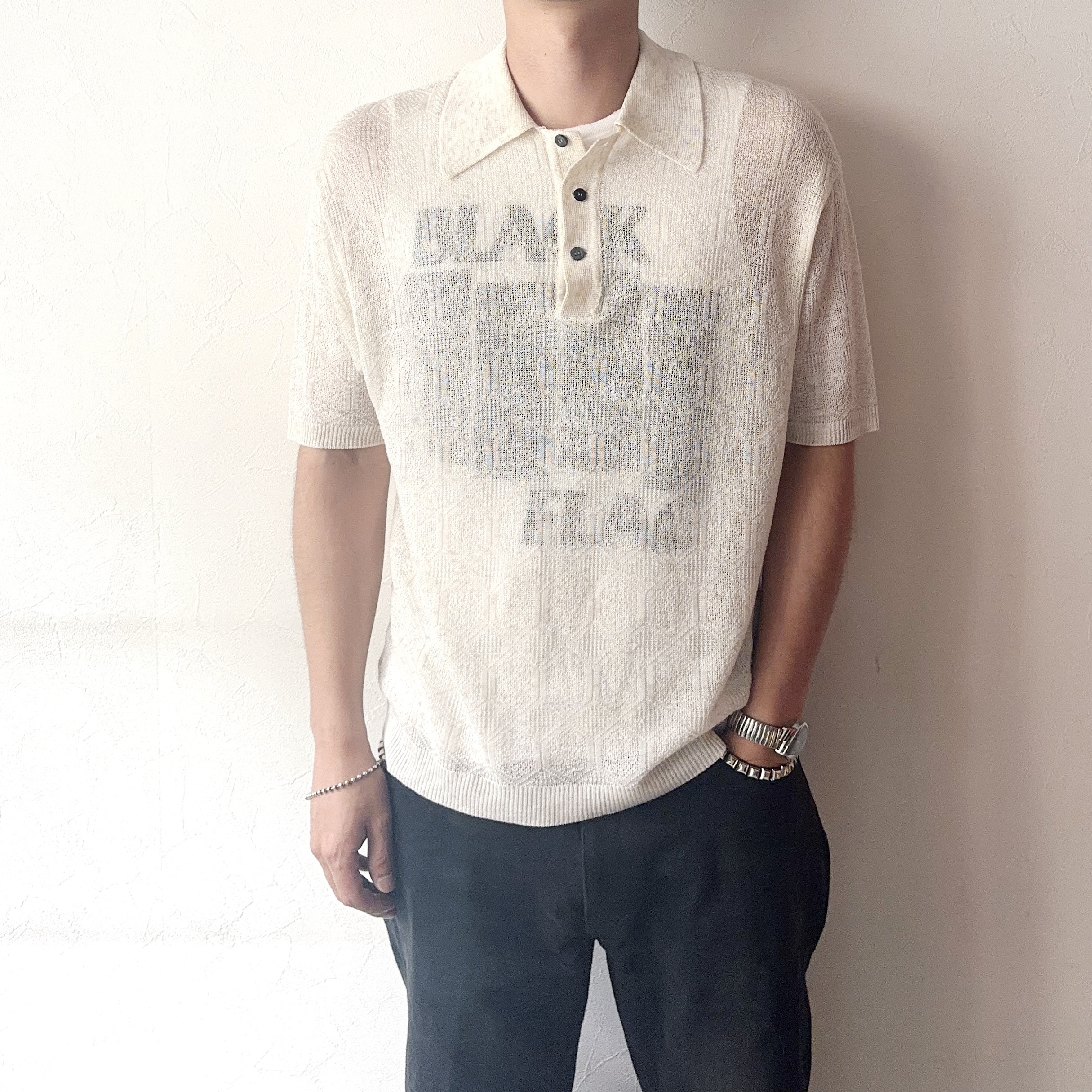 Vintage 70〜80's Patterned Mesh Polo Shirt の画像 3