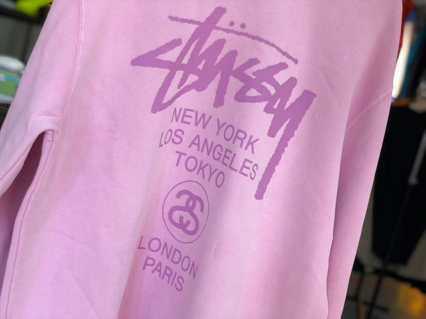 Stussy World Tour Pigment Dyed Crewneck Sweat Pink Xl jg7046 Brand Buyers Osaka