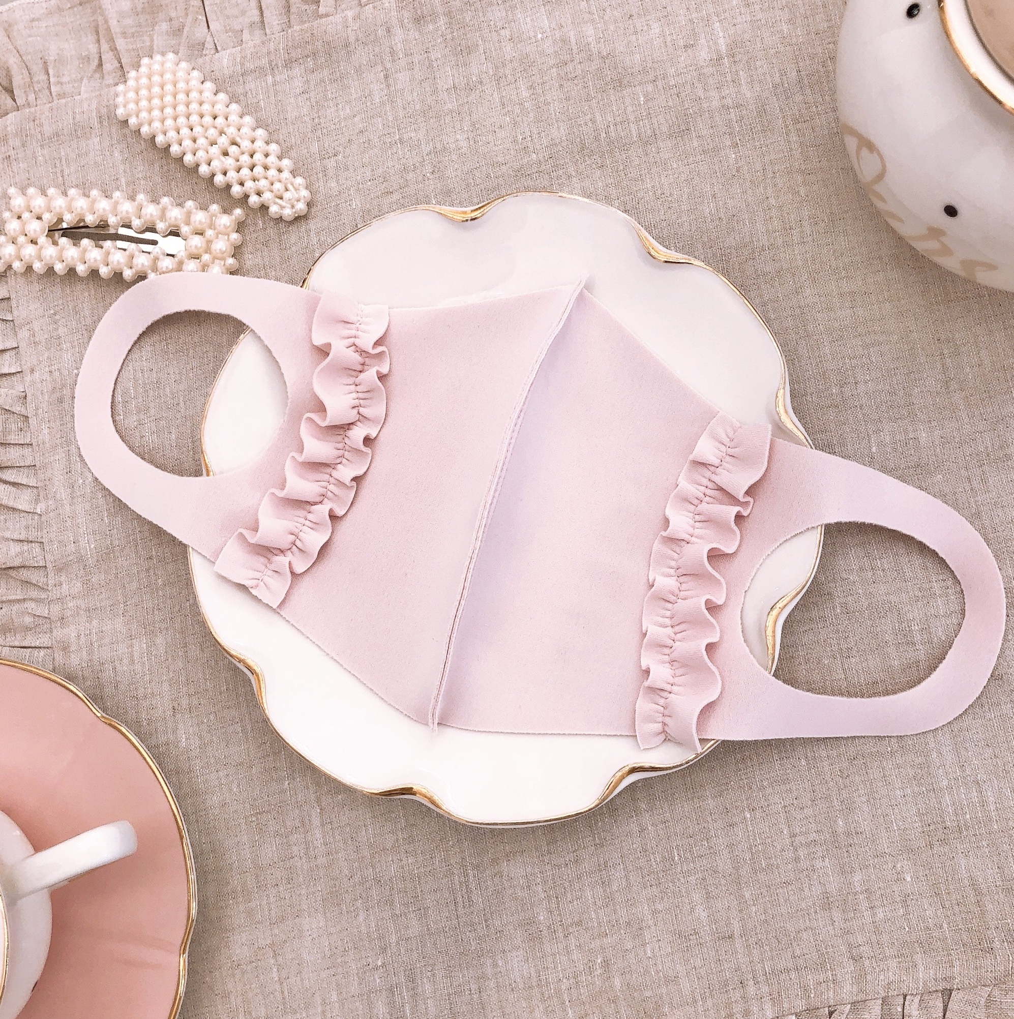 もっちり素材 シンプルフリルマスク ベビーピンク Montresor