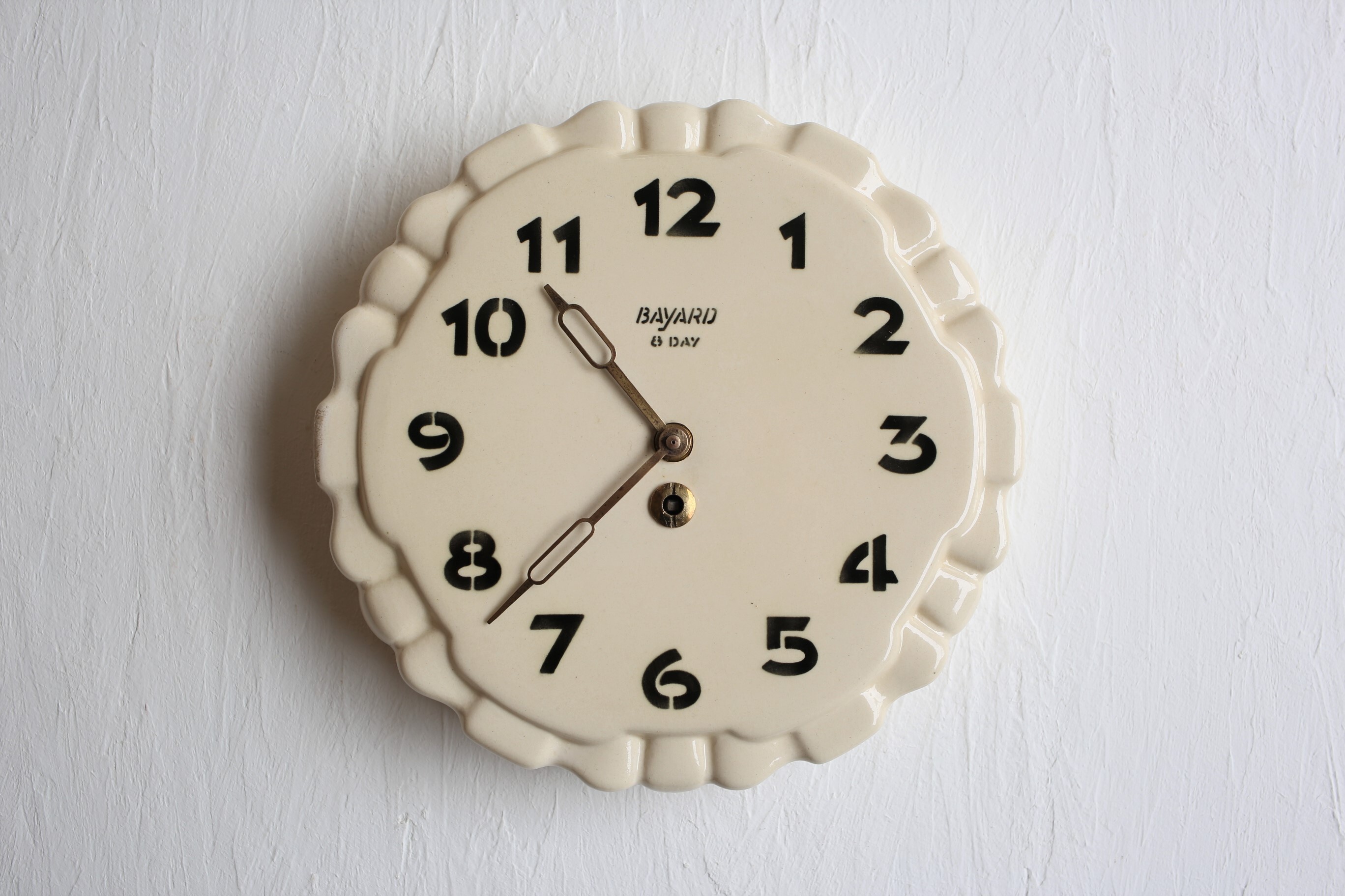 フランス アンティーク ヴィンテージ Bayard 陶器製 壁掛け時計 電池式 クォーツ交換済 N Emuparis