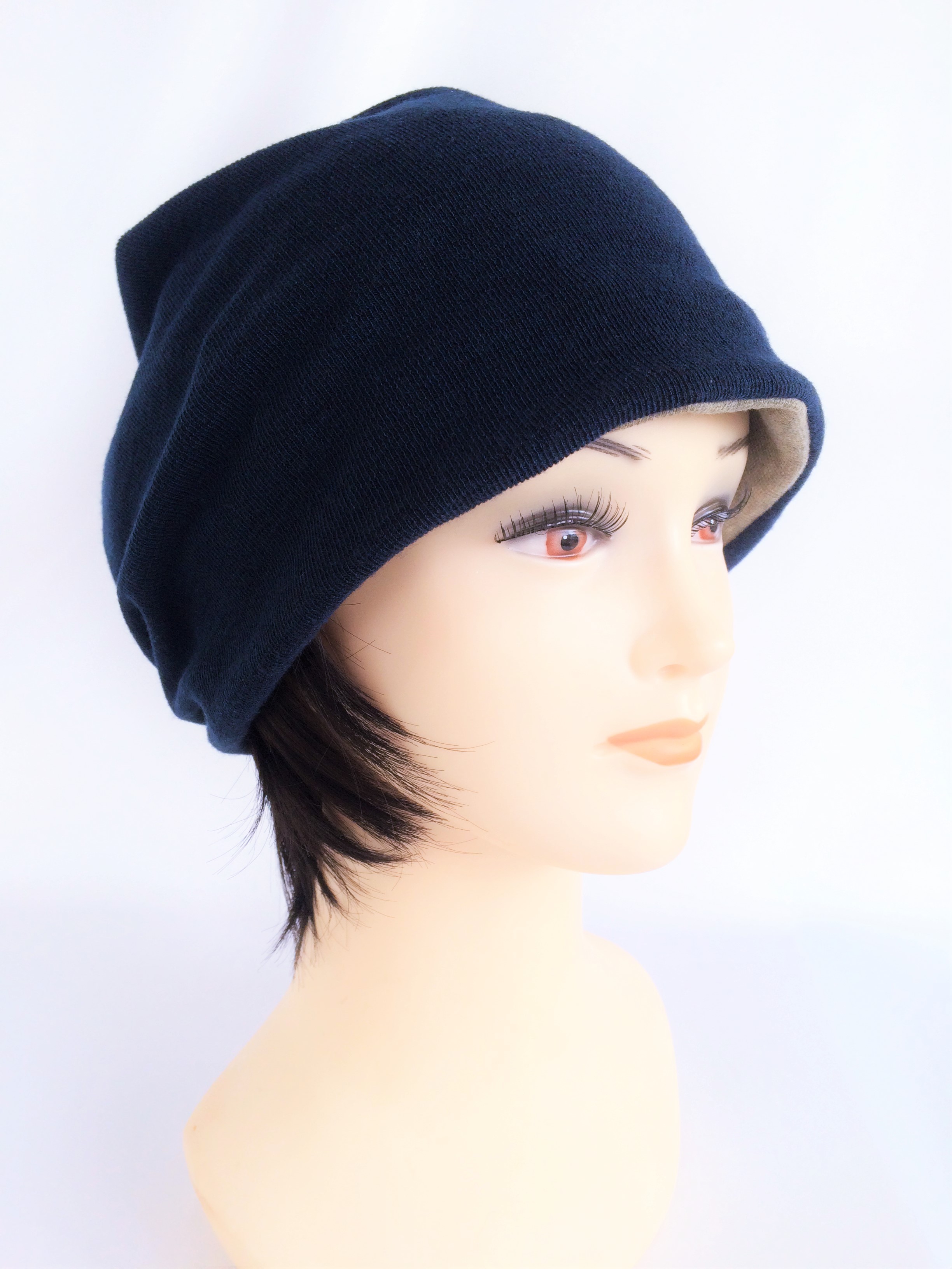 Unisex 定番ニット帽子&quot; 大人用 つけ毛付き：wig/レイヤーボブ/男女兼用フリー ML bibish*｜抗がん剤治療用ウィッグ