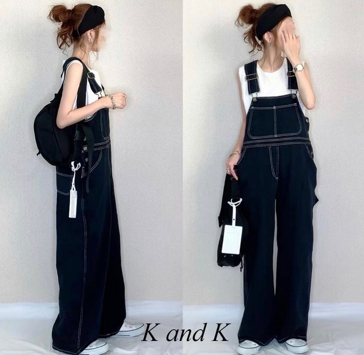 サロペット オーバーサイズ デニム オーバーオール オールインワン ズボン パンツ ストラップ レディース Ladiesfashion Kandk