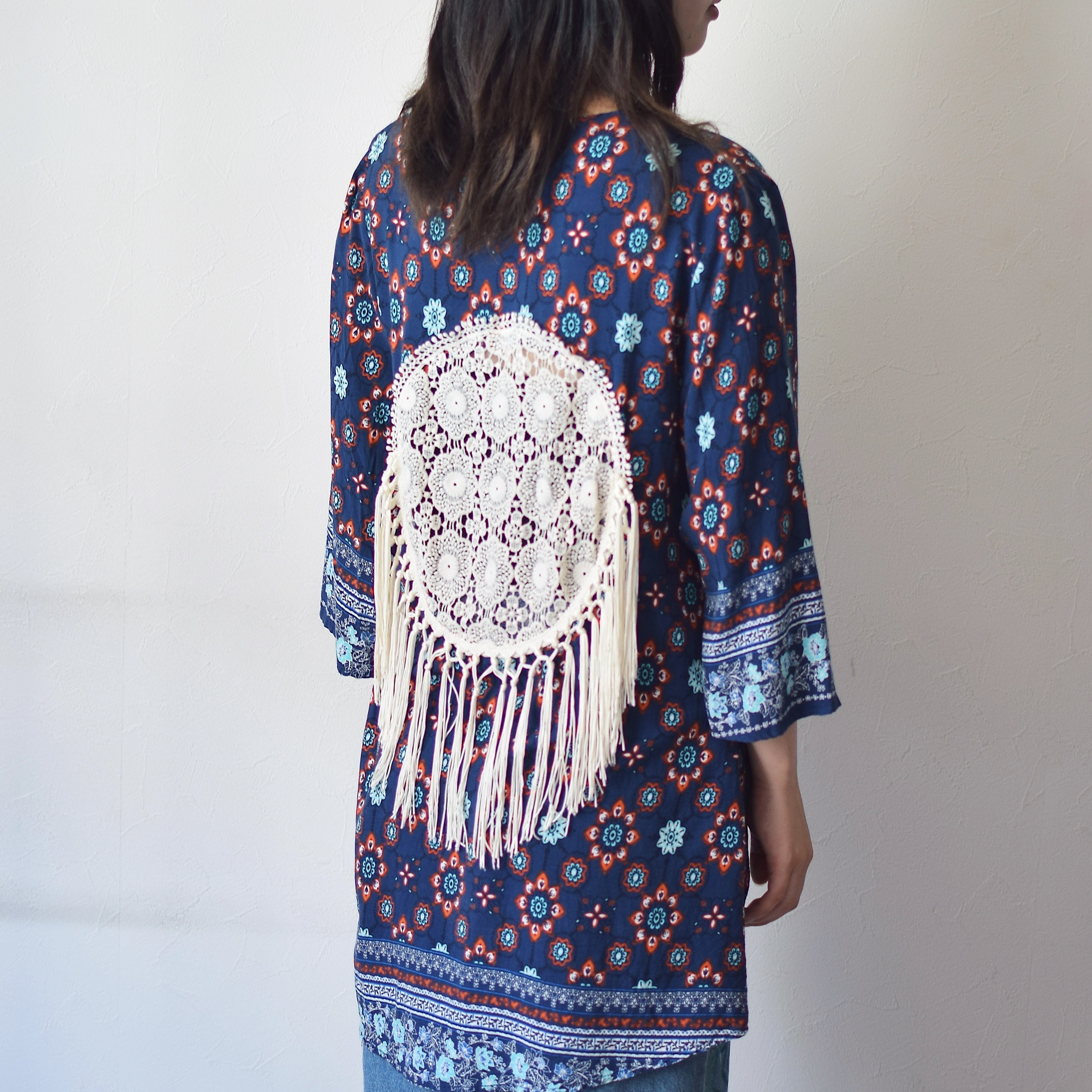 Vintage "Flower" Pattered Fringe Shirt の画像 3