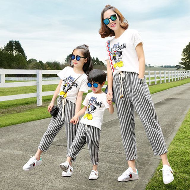 親子ペア セットアップ ツーピース ストライプパンツ プリントtシャツ 春 夏 親子リンク 親子コーデ おそろコーデ リンクコーデ 親子 キッズ おしゃれ サイズ お出かけ Pl 0069 Y Kids Orurea Berry オルレアベリー