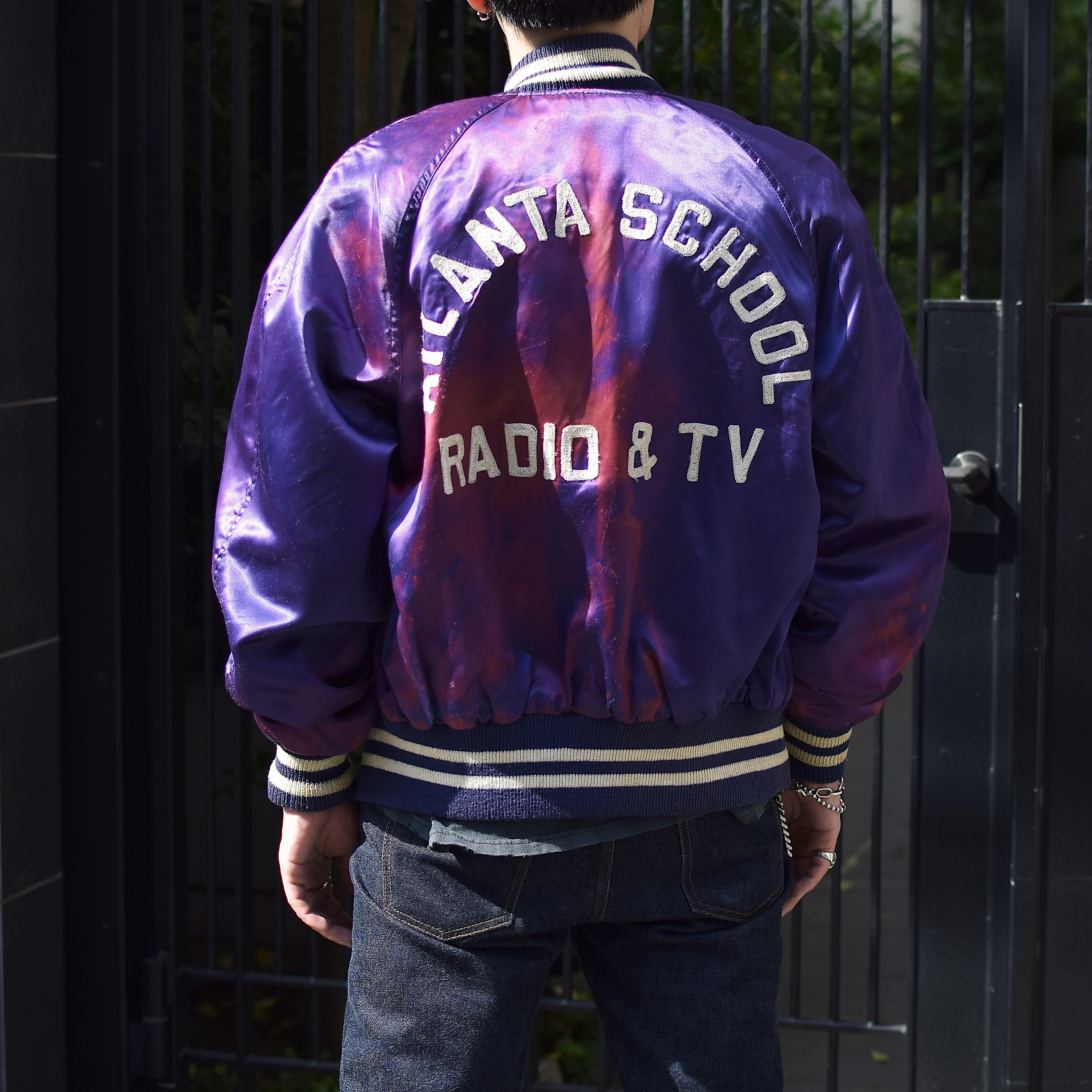 Vintage 50〜60's【Hatchers】"ATLANTA SCHOOL RADIO & TV" Faded Satin Jacket の画像 4