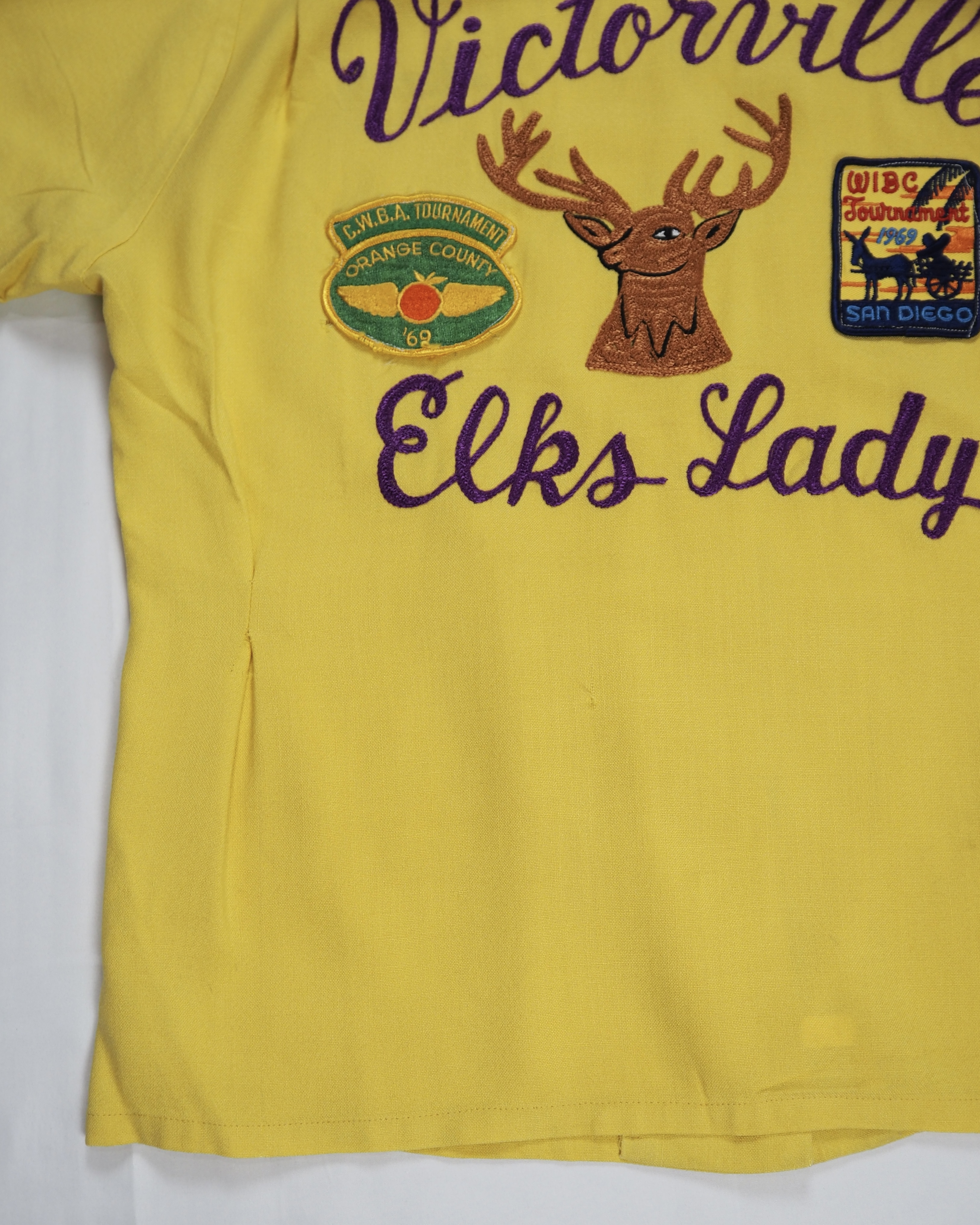 60’s レーヨンボーリングシャツ イエロー×パープル 鹿 の画像 5