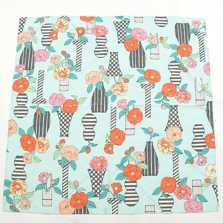 撥水風呂敷 S 朝倉染布 ながれ 椿柄 ふろしき 平織 防水 防災 濡れない テーブルクロス バッグ包み ハンドバッグ ショルダーバッグ 桐生式バッグ 新品 Kimono三鈴