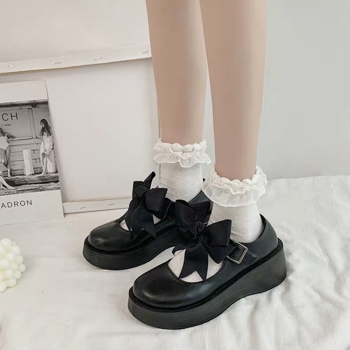 厚底 リボン パンプス ガーリー キュート 地雷系 2色 B5300 韓国レディースファッション通販 Bella ベラハート Select Import Shop