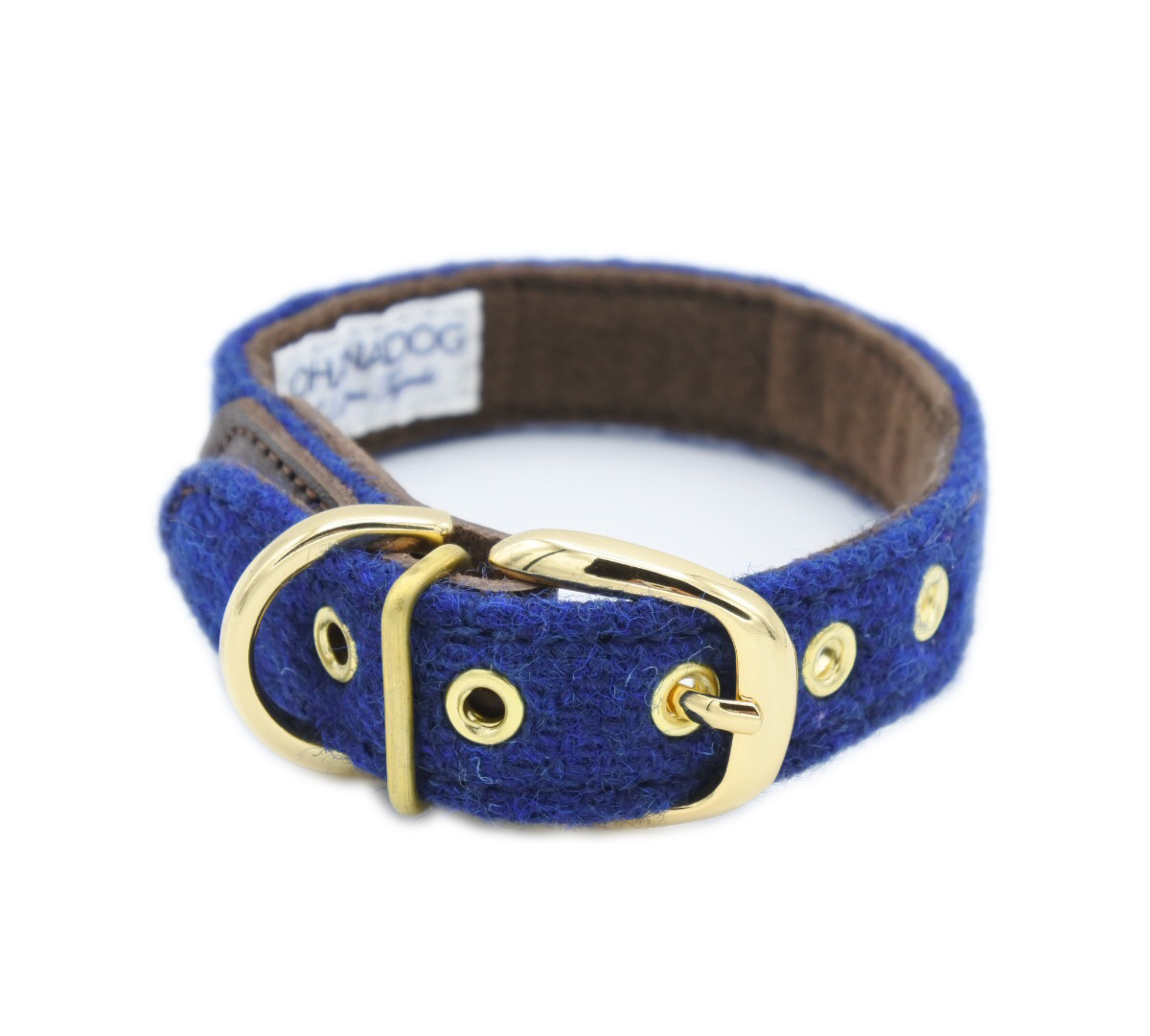おしゃれな犬の首輪 Tweed Gold Blue 小型犬用 Ohanadog おしゃれな犬の首輪 Tweed Gold Blue 小型犬用 Ohanadog