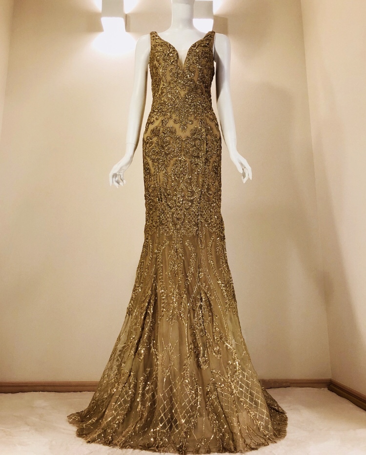 マーメイド ゴールド スパンコール刺繍 ロングドレス Dressmm マーメイド ゴールド スパンコール刺繍 ロングドレス Dressmm