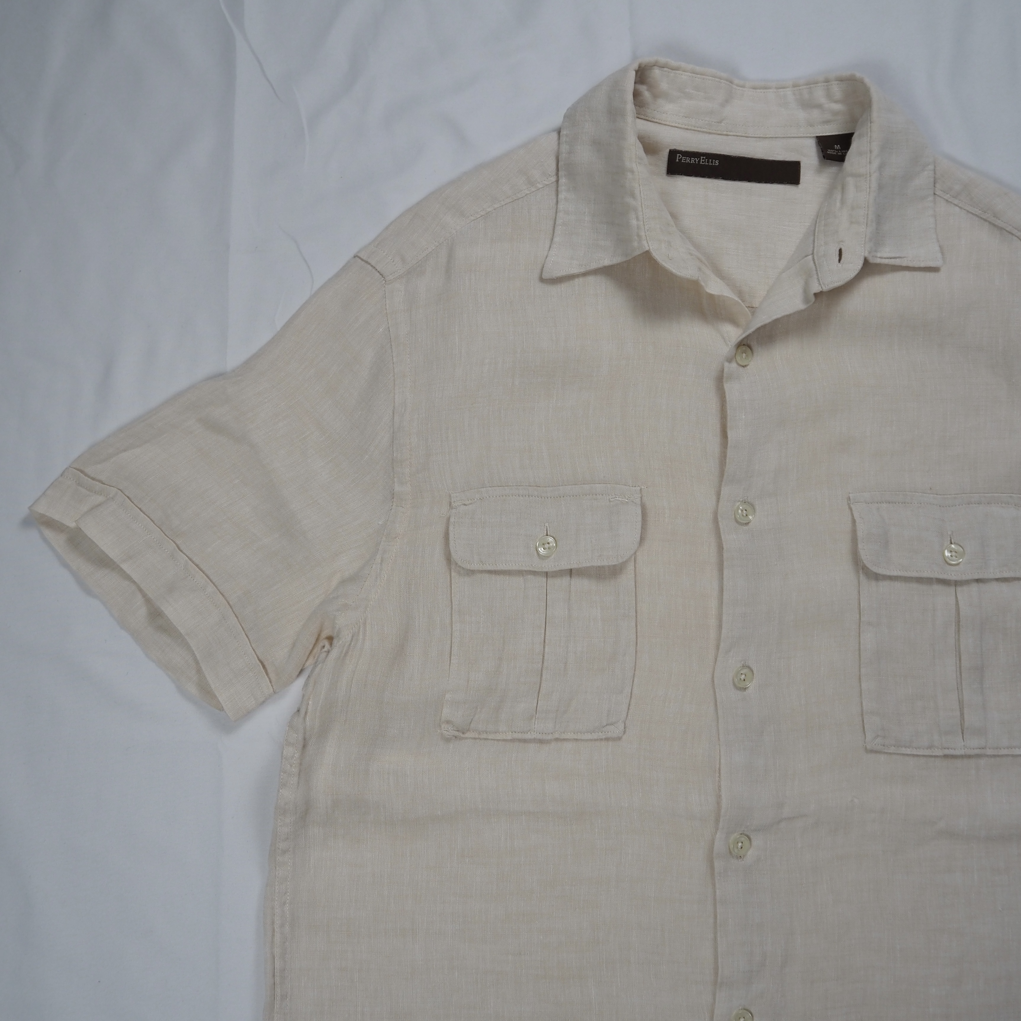00’s Perry Ellis リネンシャツ Mサイズ 生成り 無地 の画像 7