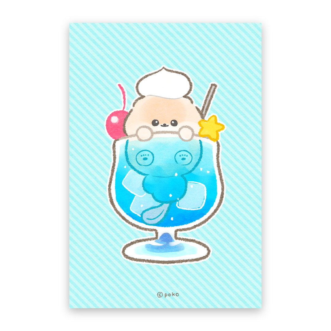 【ポストカード】クリームソーダとポメラニアンのぽぽち