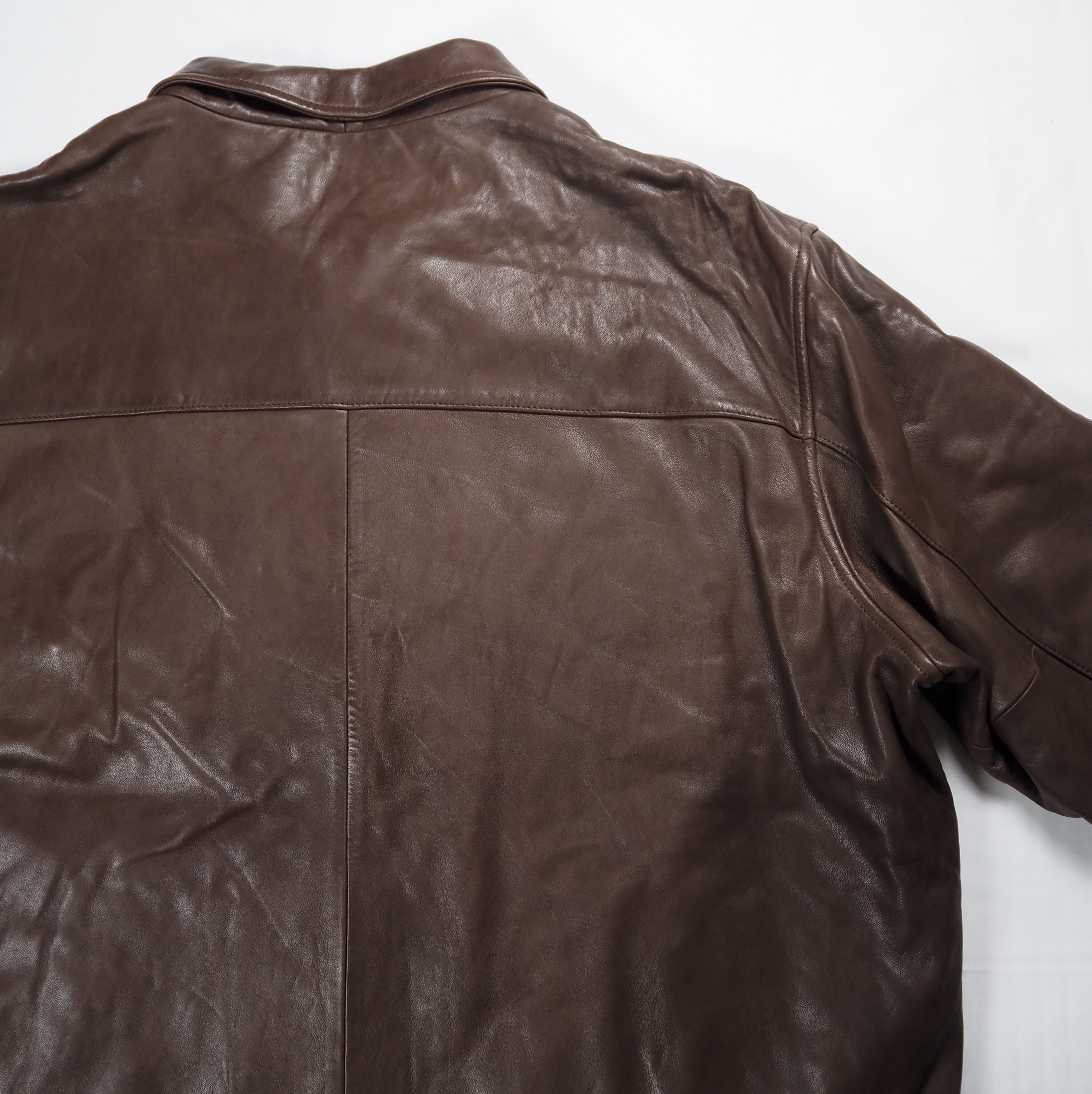 【9/23 20:00入荷】90's Ralph Lauren ラムレザージャケット XXL ブラウン の画像 15
