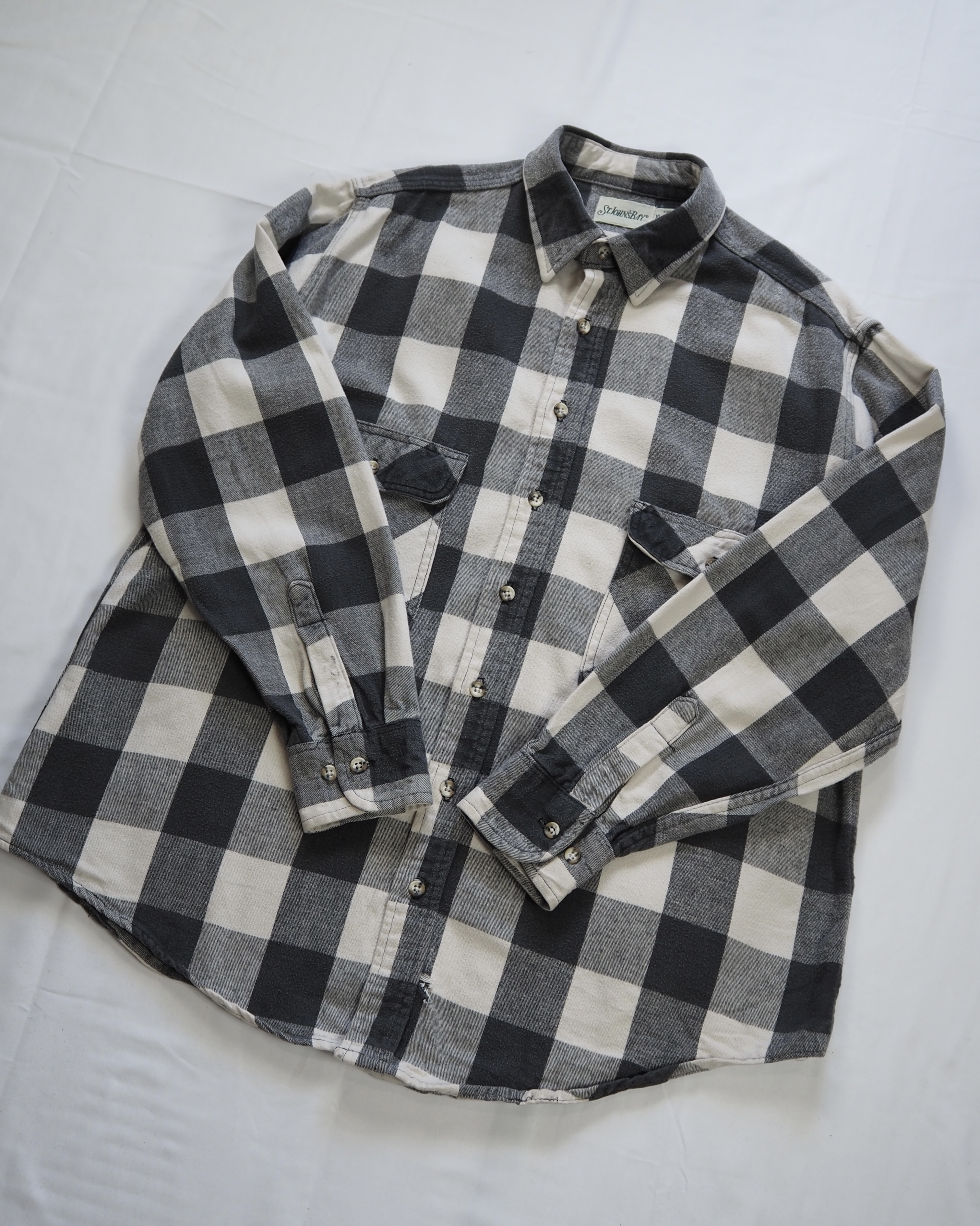 【5/6(水) 20:00入荷】90’s St. John’s Bay フランネルシャツ ブラック×ホワイト の画像 3