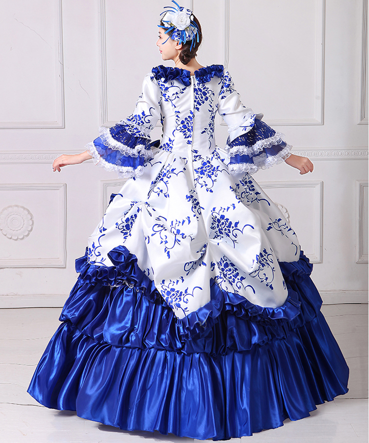 フランス Aライン 貴族 衣装 アントワネット ハロウィン 華やか お姫様 中世貴族 ミュージカル 舞台衣装 青 ブルー Antoinette
