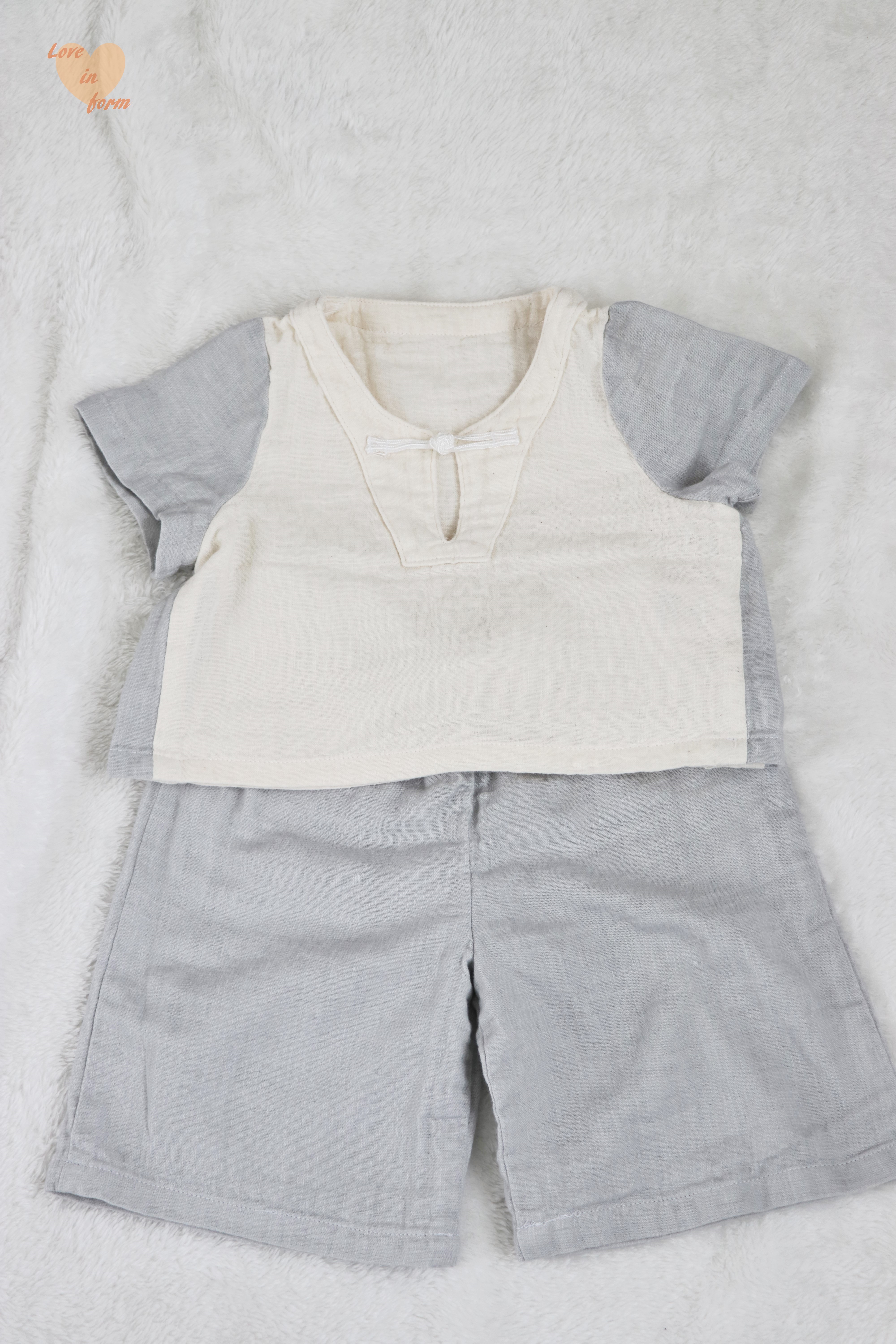 ダブルガーゼのセットアップ ベビー キッズ 70 110 ハンドメイド 受注製作 親子コーデ 日本製 Love In Form 家族でお揃いハンドメイド服