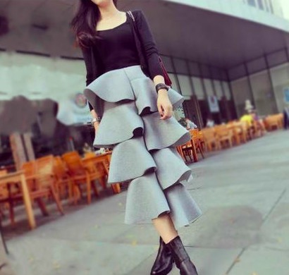 G43 グレー モード系 個性派 ファッションに フリル タイト スカート 2色 Wildcat Ash