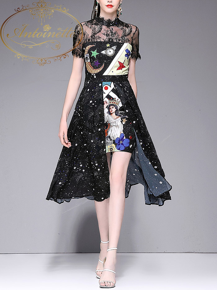 レディース 韓国服 個性的 ギャラクシー ワンピース ドレス 華やか かわいい 半袖 宇宙 切替