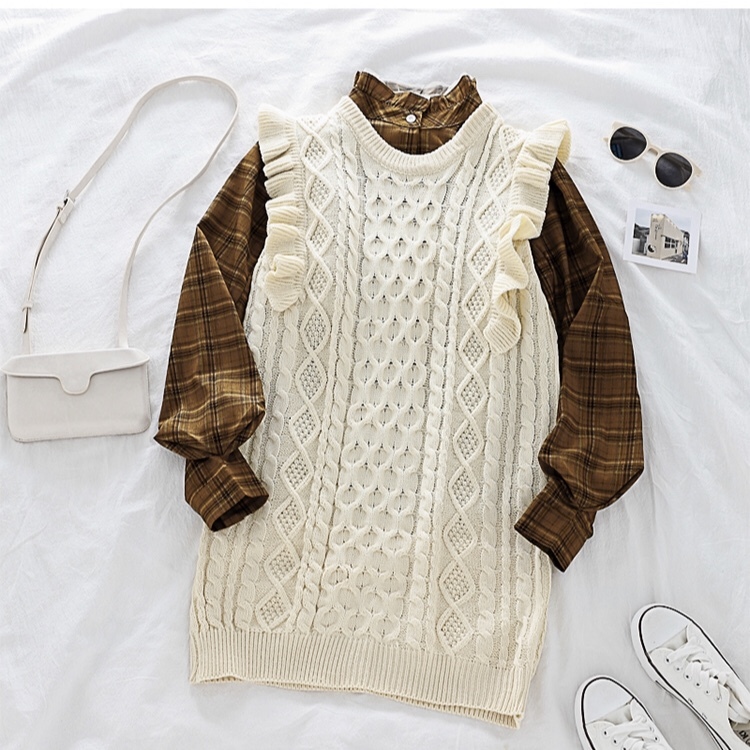 ニットワンピース チェックシャツセット Nana Selet Shop