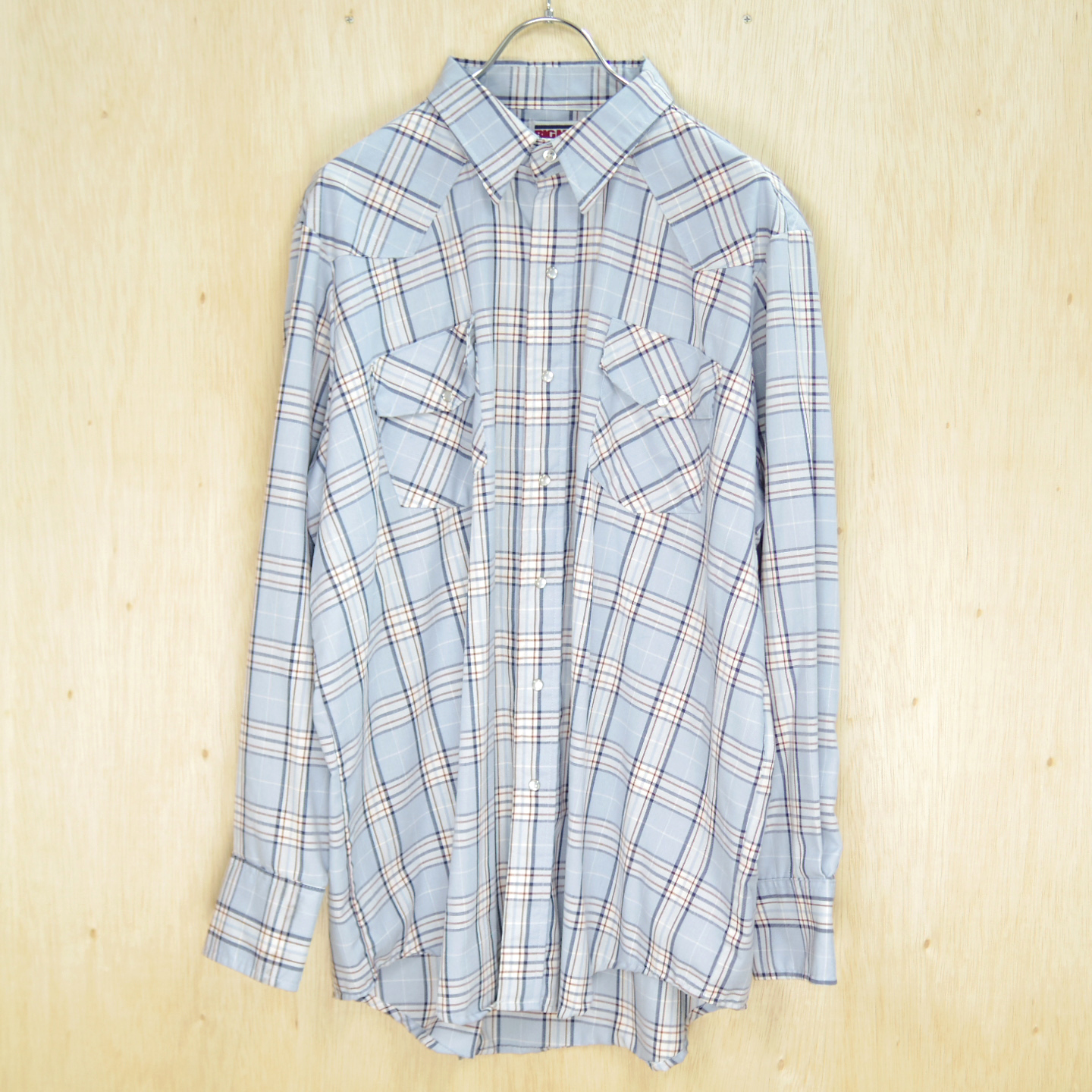 80s Bigmac ビックマック Usa製 チェック シャツ ブルー系 ボタンダウン 17 1 2サイズ コットンポリ Vintage ビンテージ 古着 17 四 五商店