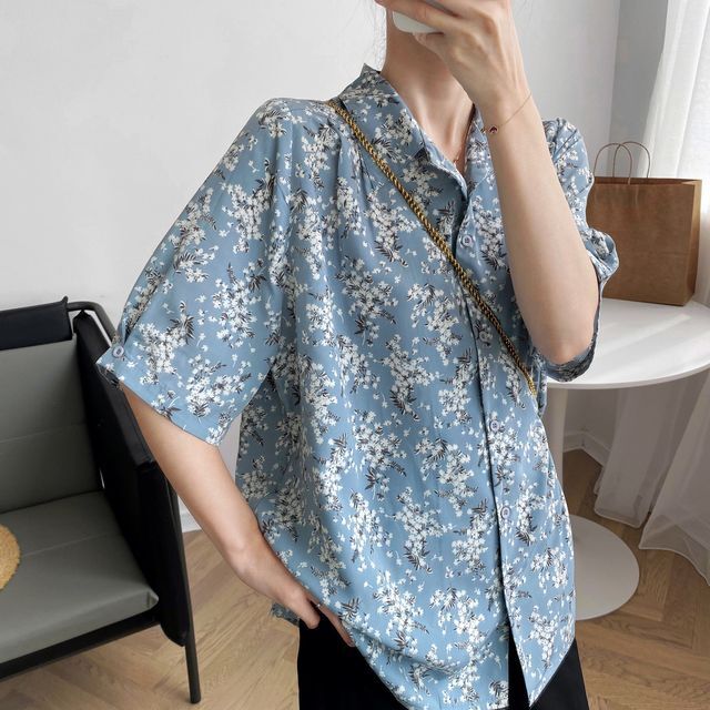 ボタニカル花柄開襟シャツ トップス レディース シャツ ブラウス 開襟ブラウス 半袖 花柄 ボタニカル柄 フェミニン きれいめカジュアル 夏 春 Tp 1245 Y Happy Orurea ハッピーオルレア