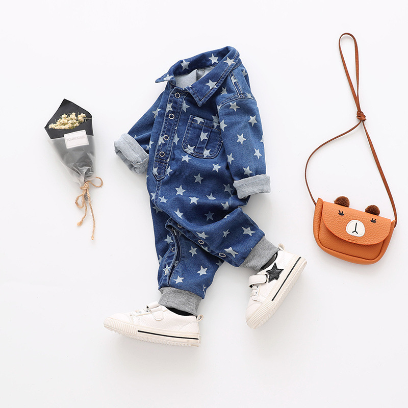 全2種 ジャンプスーツ つなぎ服 オールインワン デニム 星 スター 無地 格好いい かわいい 春 秋 青 子供 キッズ ベビー服 子供服 男の子 女の子 赤ちゃん Mo19 Mona モナ セレクトショップ ベビー キッズ