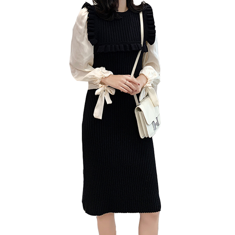 ワンピース タイトミニワンピース タイトワンピース 韓国 ニットワンピース リボン付きフリルワンピース Ladys Paradise