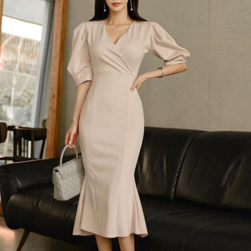 ワンピース Ol フォーマルワンピース Vネック 半袖 マチャプチャレスカート パフスリーブ S M L Xl Dresszone ワンピース Ol フォーマルワンピース Vネック 半袖 マチャプチャレスカート パフスリーブ S M L Xl Dresszone